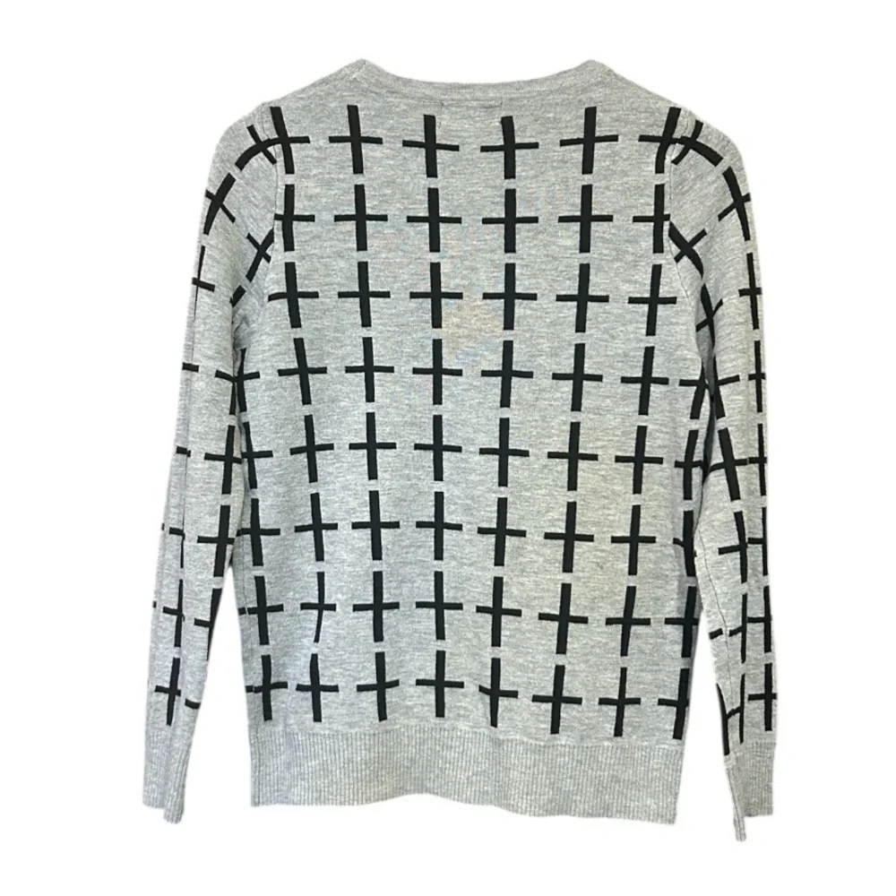 POL Cotton Long Sleeve Pullover Crewneck Sweater Gray Black Size Medium - Picture 3 of 9